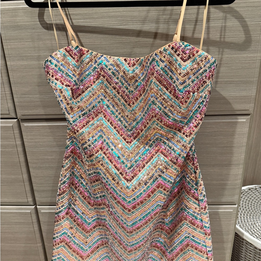 Milly multi-color chevron Sequin Embellished mini dress prom